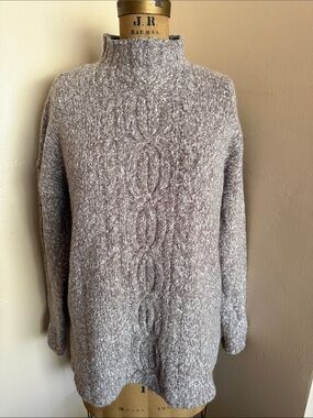 J.Jill Cable Knit Turtleneck Tunic Sweater Brown M Petite